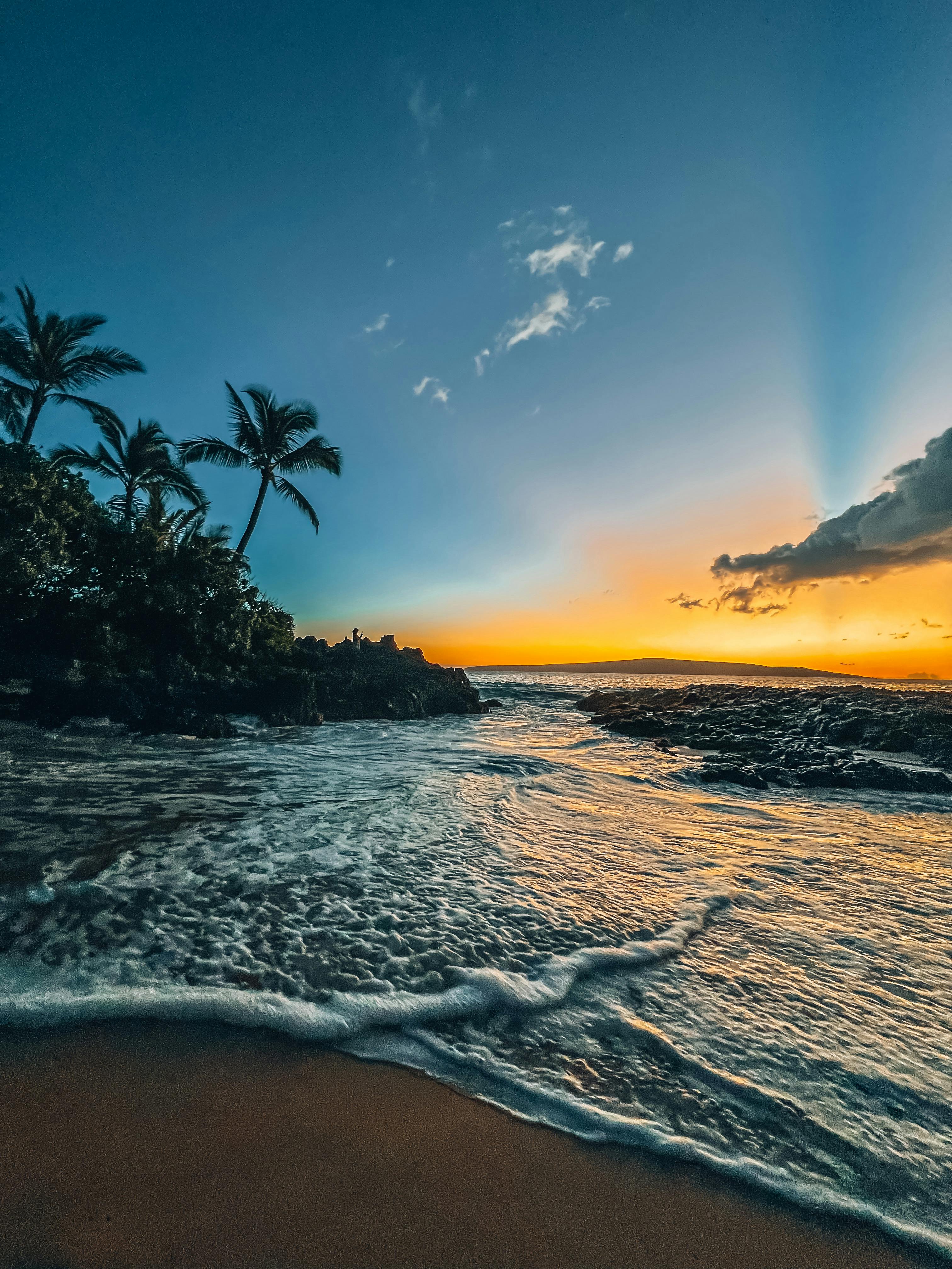 A photo of a serene beach at sunset
